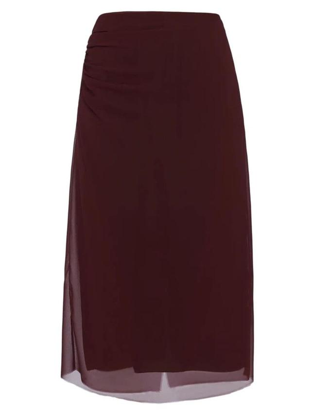 Sheer Overlay Midi Length Skirt With Ruched Detailing In Dark Red Product Image