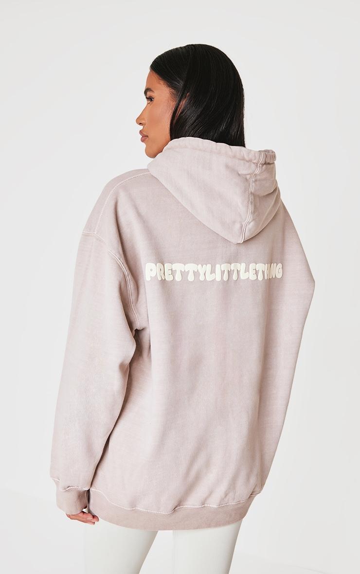 PRETTYLITTLETHING Taupe Puff Back Print Hoodie Product Image