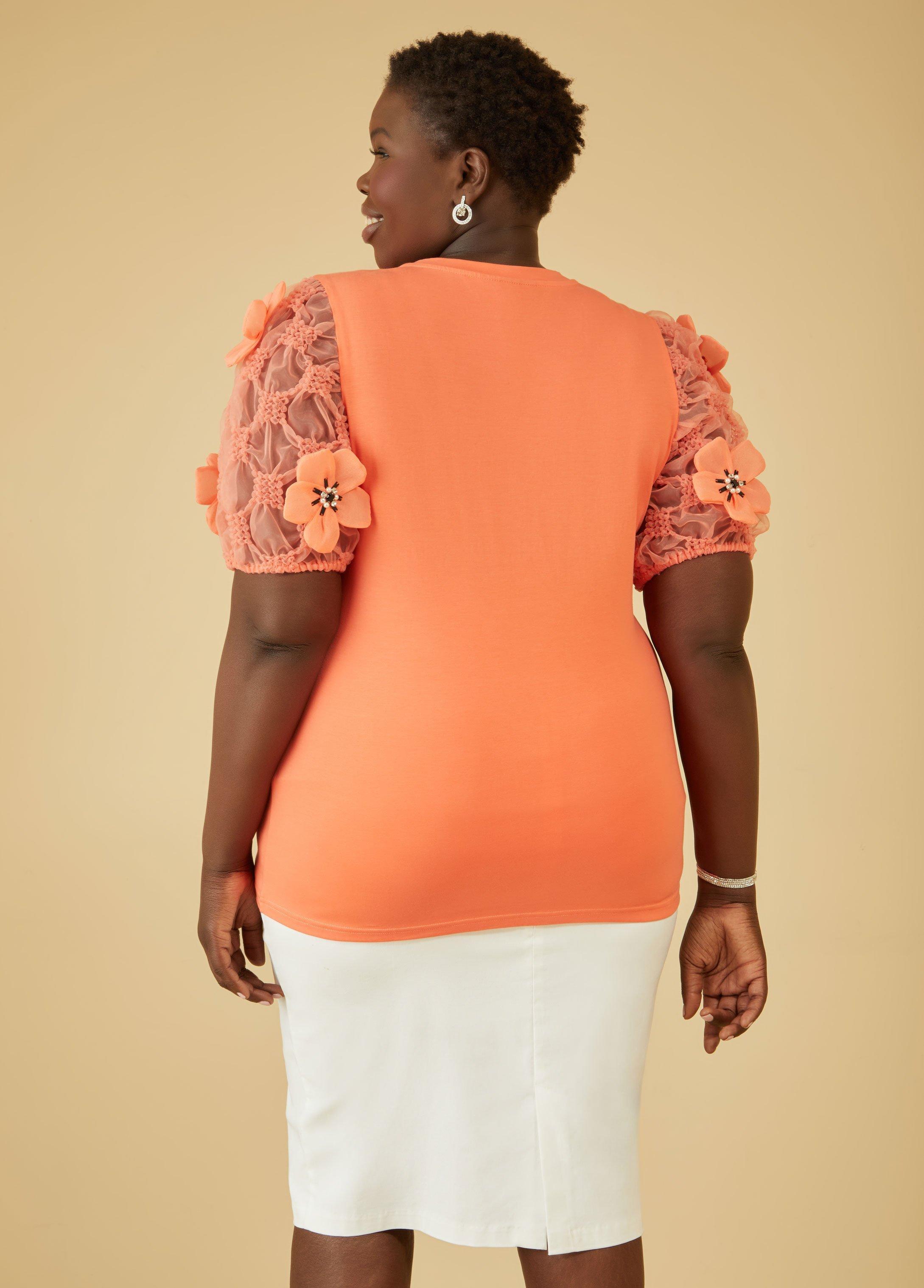 Plus Size Embellished Organza Sleeved Top, - Ashley Stewart Product Image