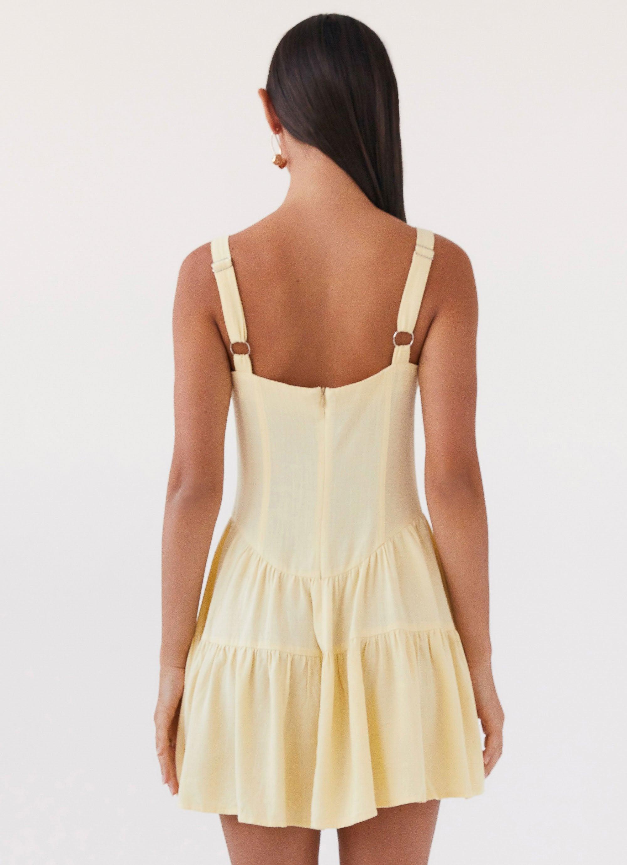 Lucie Linen Mini Dress - Yellow Product Image