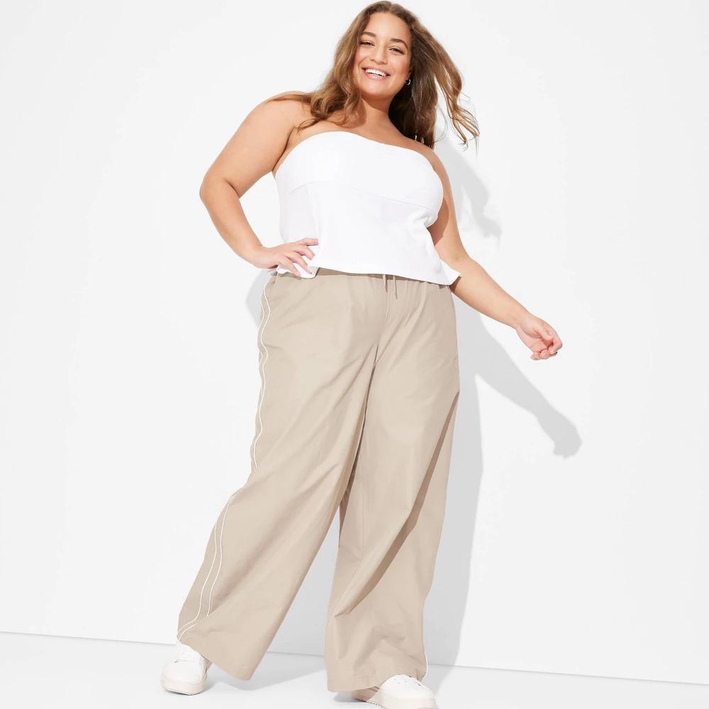 Womens Mid-Rise Wide Leg Track Pants - Wild Fable Tan 4X product image