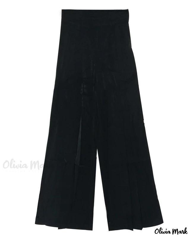 Olivia Mark – Stylish Wide Leg Trousers with Solid Color and Fashionable Pleated Design – Loose Fit, Floor-Length Casual Pants Product Image