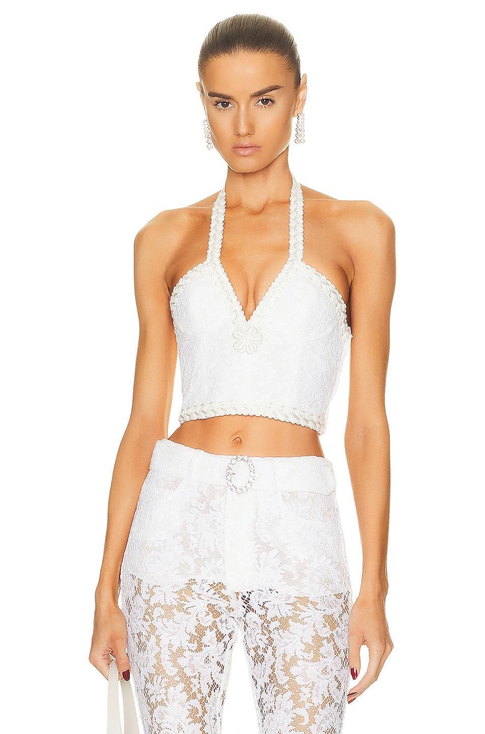 Alessandra Rich Lace Bustier Top White. (also in 36). Product Image