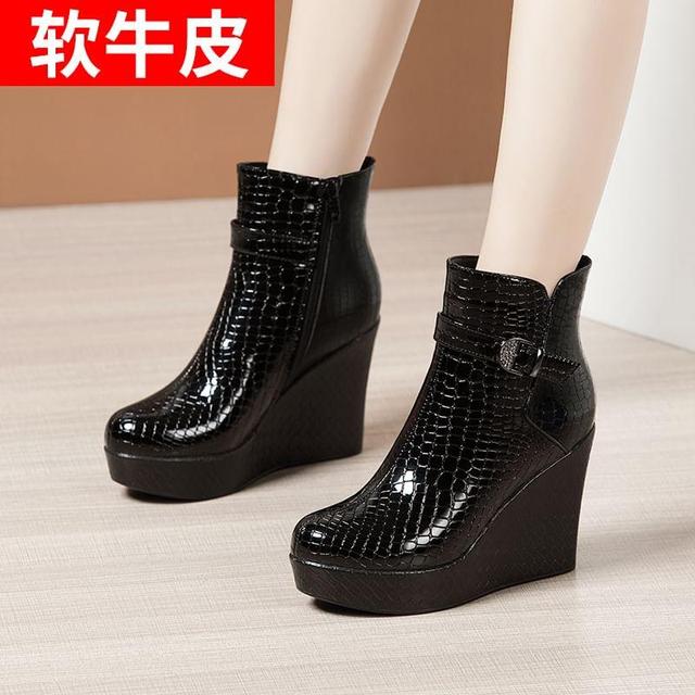 Platform Buckled Wedge Short Boots Product Image