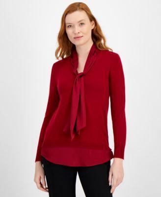 Anne Klein Womens Tie-Neck Layered-Look Top Product Image