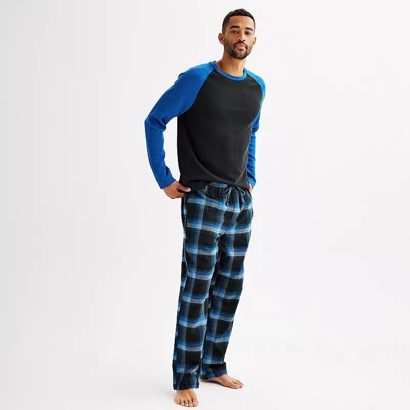 Mens Sonoma Goods For Life Long Sleeve Shirt & Flannel Pants Pajama Set Green White Plaid Product Image