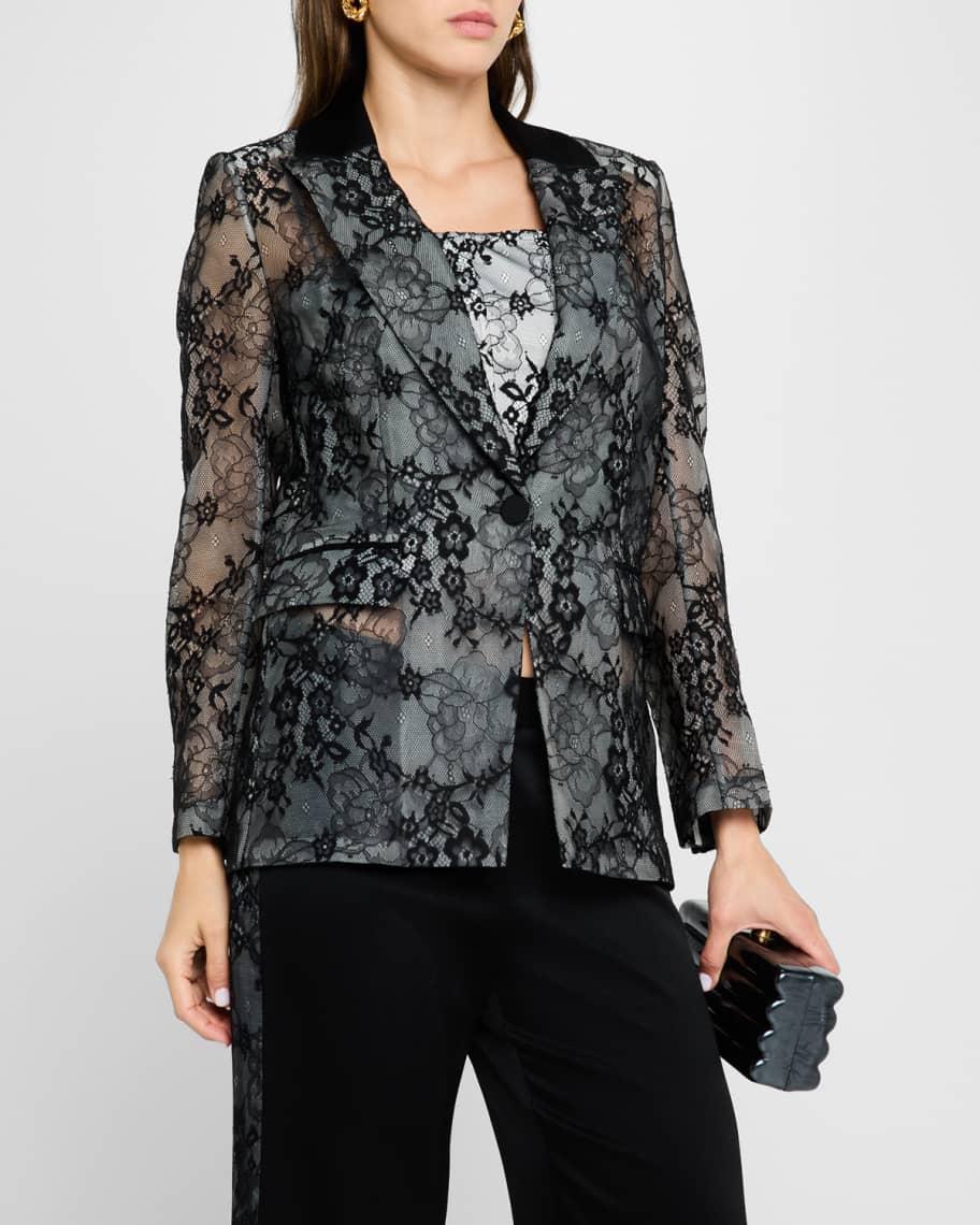 Single-Button Flocked Lace Blazer Product Image