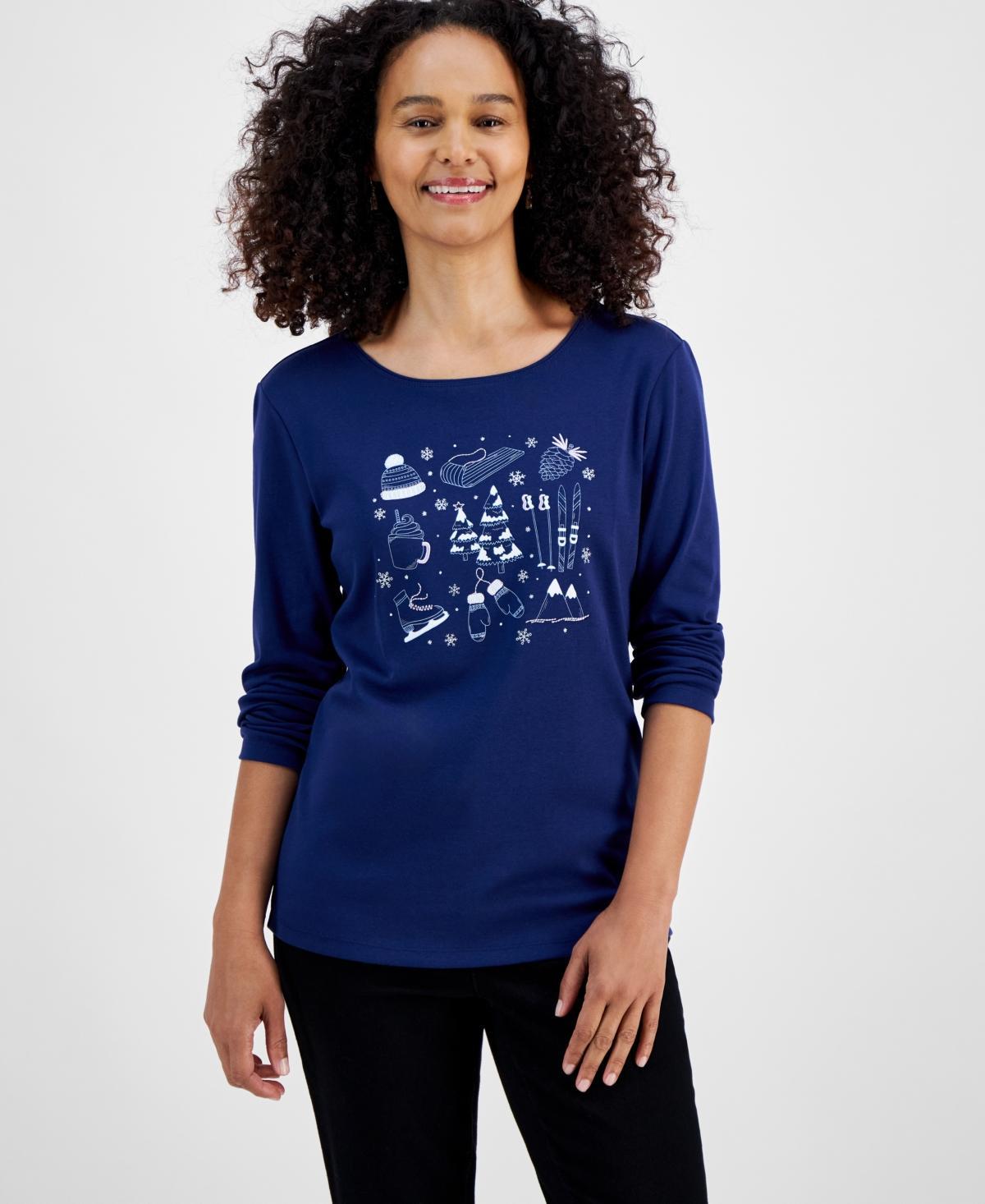 Holiday Lane Womens Snowy Day Long-Sleeve Top, Created for Macys Product Image