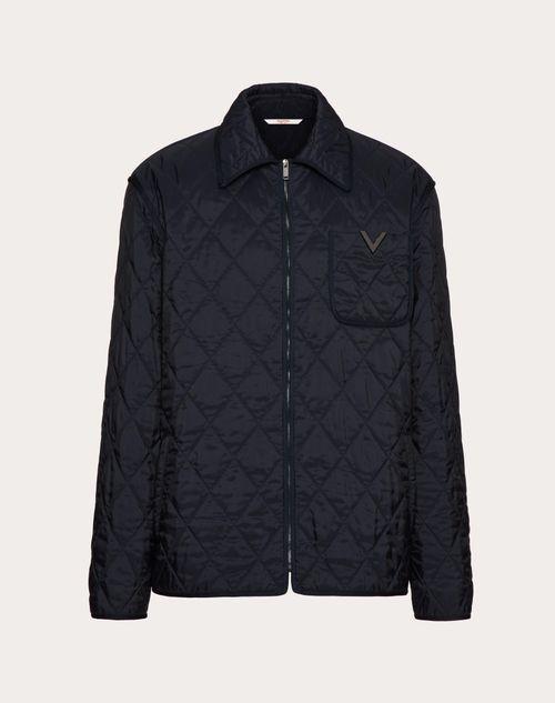 QUILTED NYLON SHIRT JACKET WITH METALLIC V DETAIL Product Image