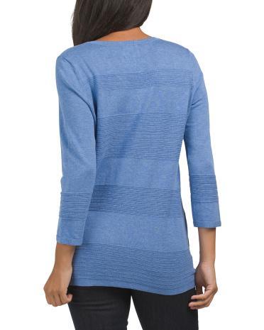 Pima Cotton Textured Stripe V-neck Sweater for Women Product Image