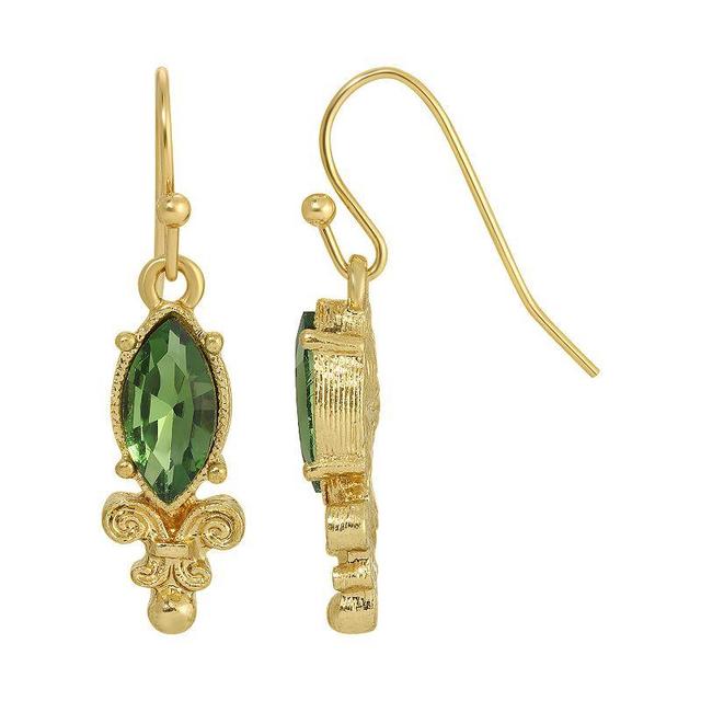 1928 Gold Tone With Green Navette Drop Earrings, Womens Product Image