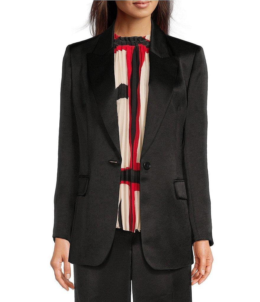 DKNY by Donna Karan Hammered Satin Notch Collar Long Sleeve Button Front Coordinating Blazer Product Image