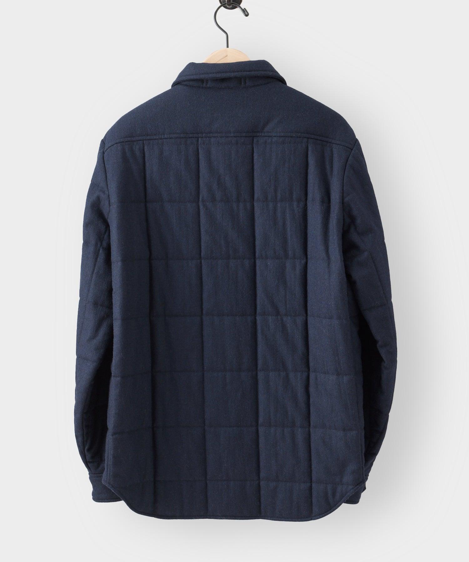 Italian Wool Quilted Shirt Jacket in Navy Product Image