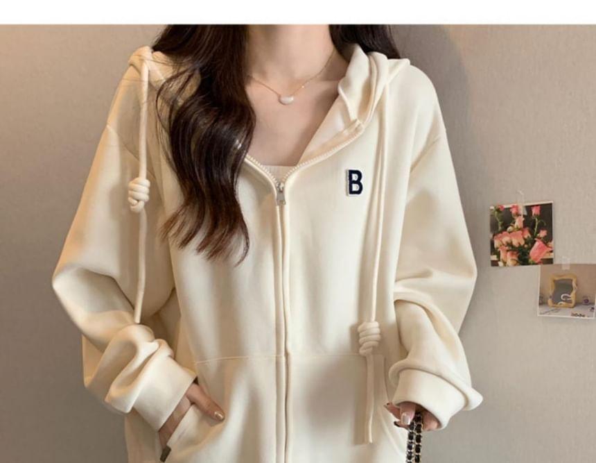 Letter Embroidered Zip Hoodie Product Image