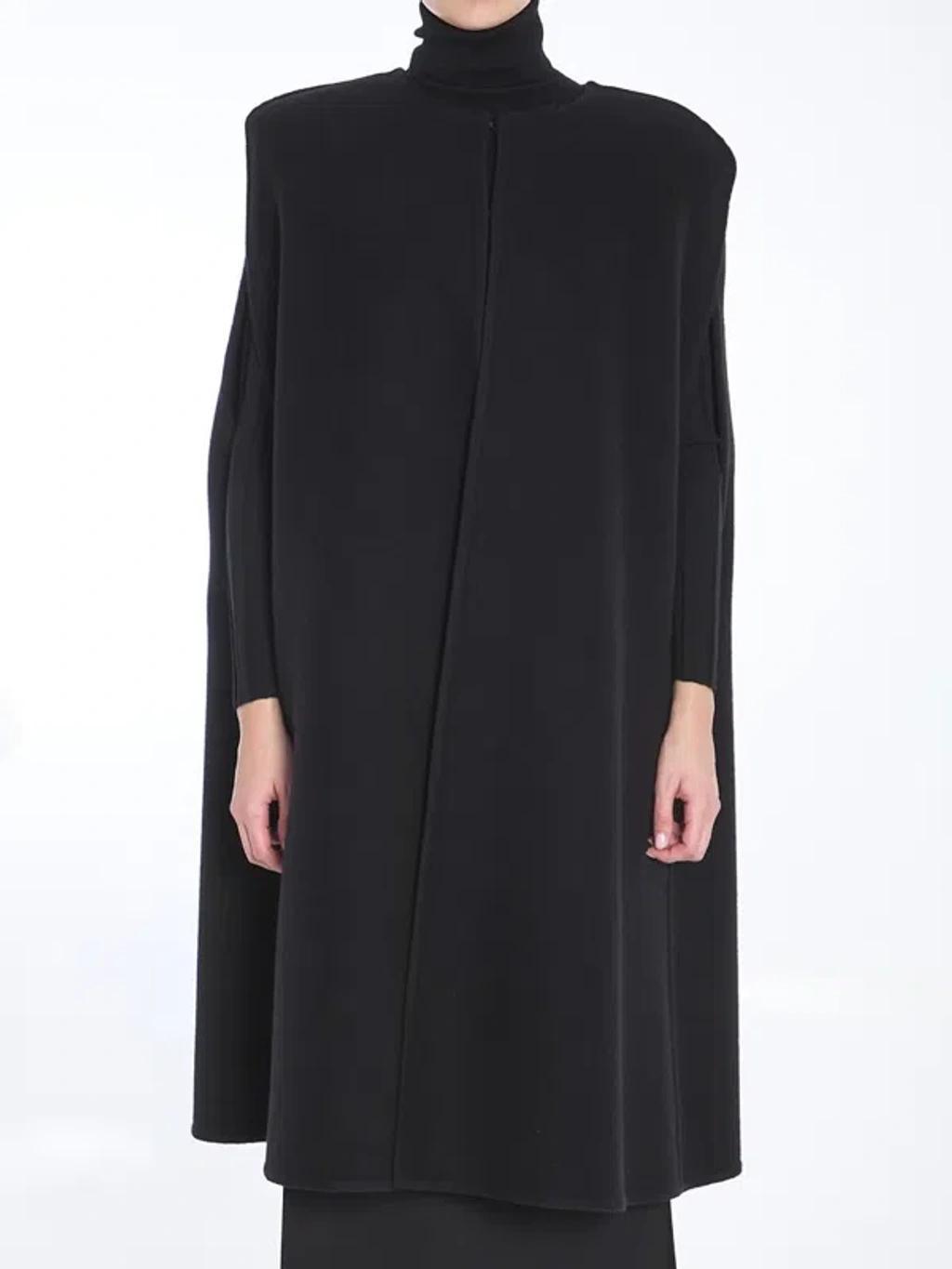 VALENTINO Wide Strong-shoulder Wool-cashmere Cape In Black Product Image