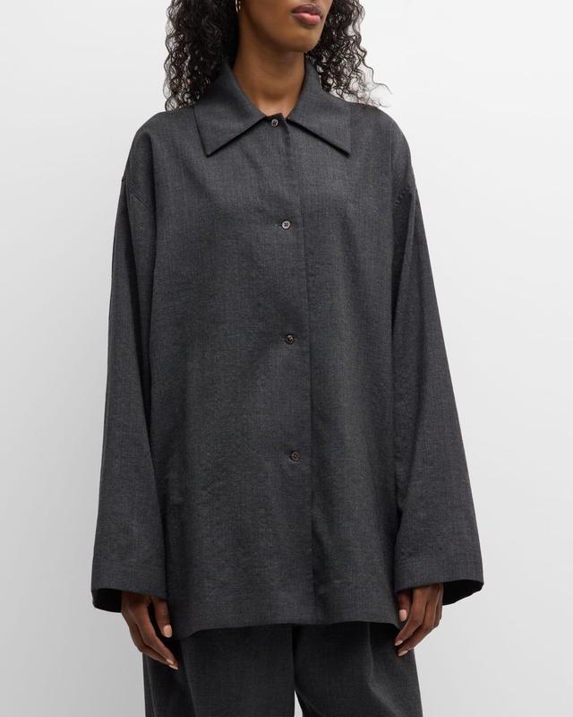 The Row - Rigel Oversized Silk-Cotton Shirt - Dark GreyModa Operandi Product Image