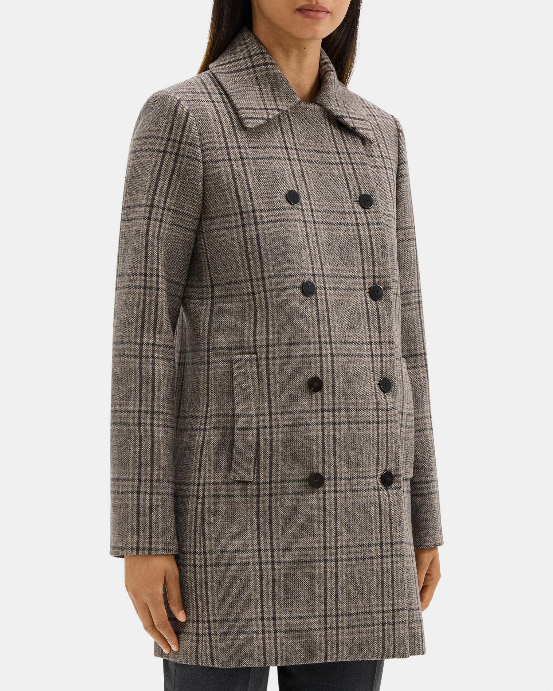 Double-Breasted Coat in Plaid Flannel Product Image