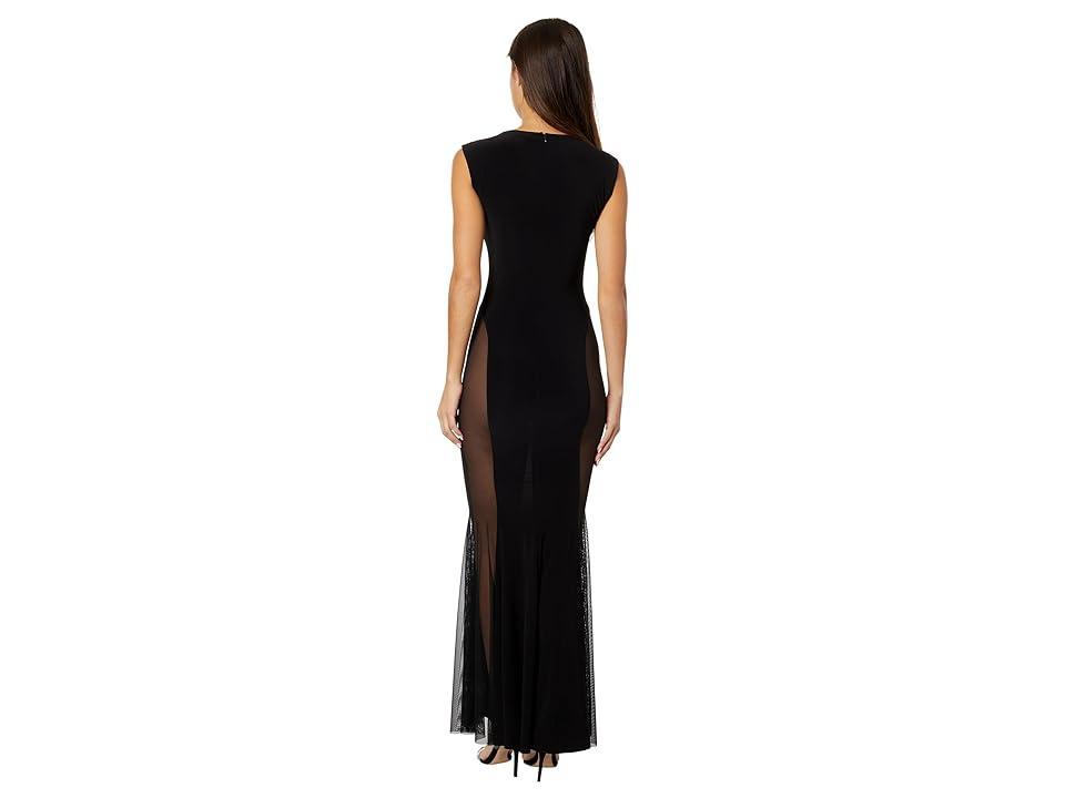 Norma Kamali Sleeveless Crewneck Fishtail Gown w/Mesh Sides Black Mesh) Women's Dress Product Image