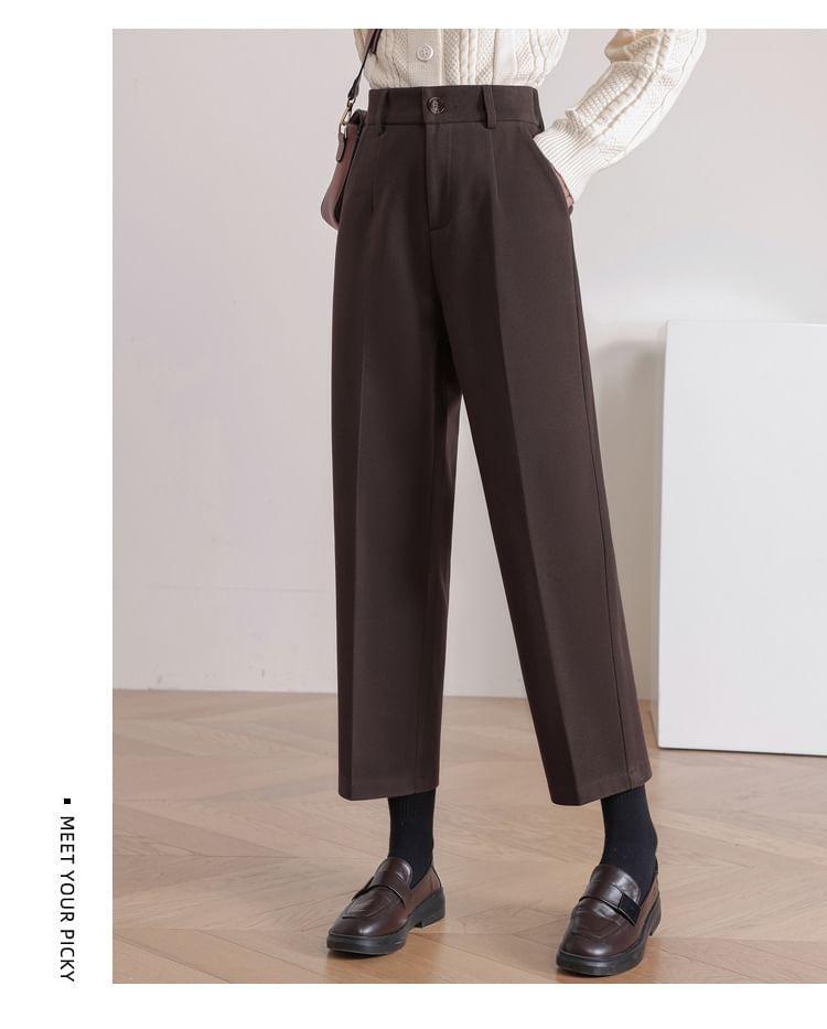 High Rise Plain Cropped Tapered Pants Product Image