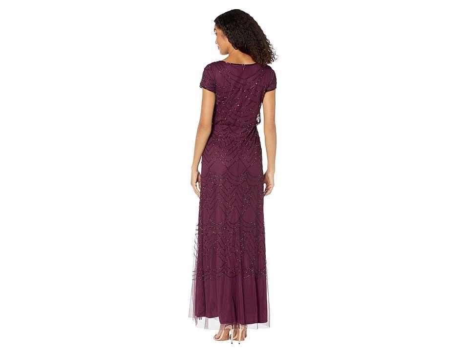 Adrianna Papell Women's Short Sleeve Blouson Beaded Gown (Cassis) Women's Dress Product Image