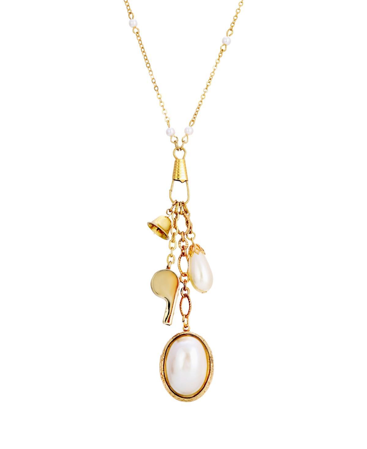 1928 Gold Tone Simulated Pearl Locket Charm Necklace, Womens, White Product Image