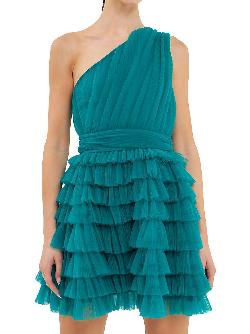 Womens Tiered Tulle Mini Dress Product Image