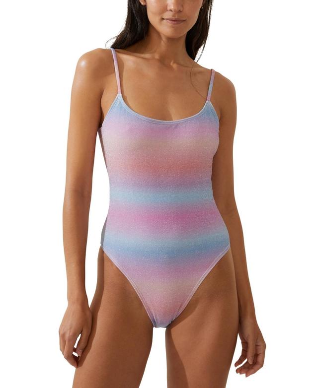 Cotton On Womens Glitter Ombre Thin-Strap Scoop-Back One-Piece Swimsuit Product Image