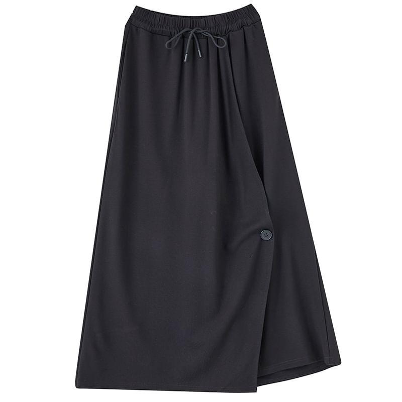 Drawstring Waist Plain Asymmetrical Buttoned Slit Culottes Product Image