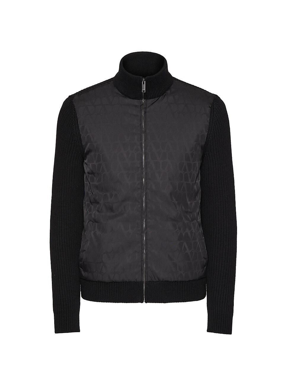 Mens Wool Knit Jacket With Toile Iconographe Nylon Jacquard Front Panel Product Image