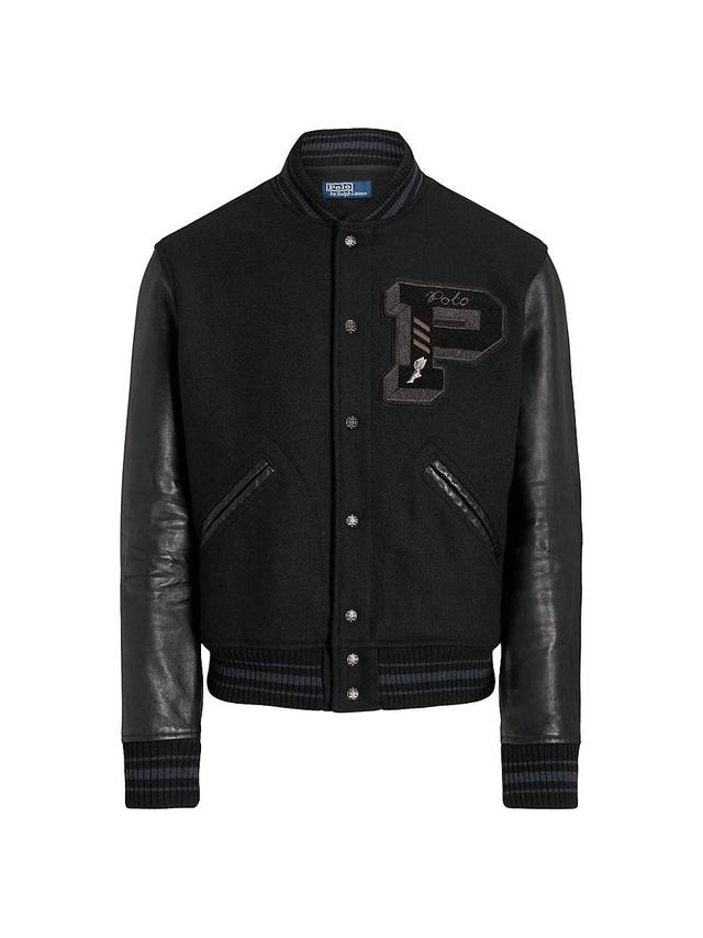 Mens Wool-Blend Varsity Bomber Jacket Product Image