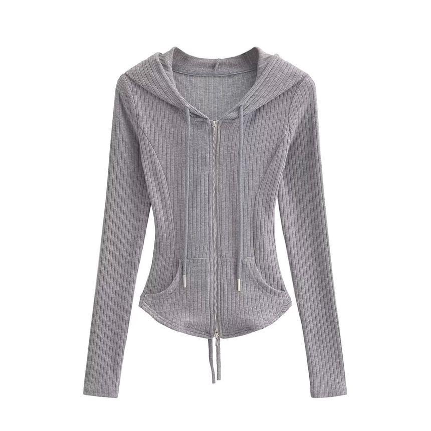 Drawstring Waist Plain Flared Pants / Hooded Zip Jacket Product Image