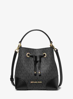 Michael Kors Mercer Small  Signature Leather Bucket Crossbody Handbag Women's Purse - black Product Image