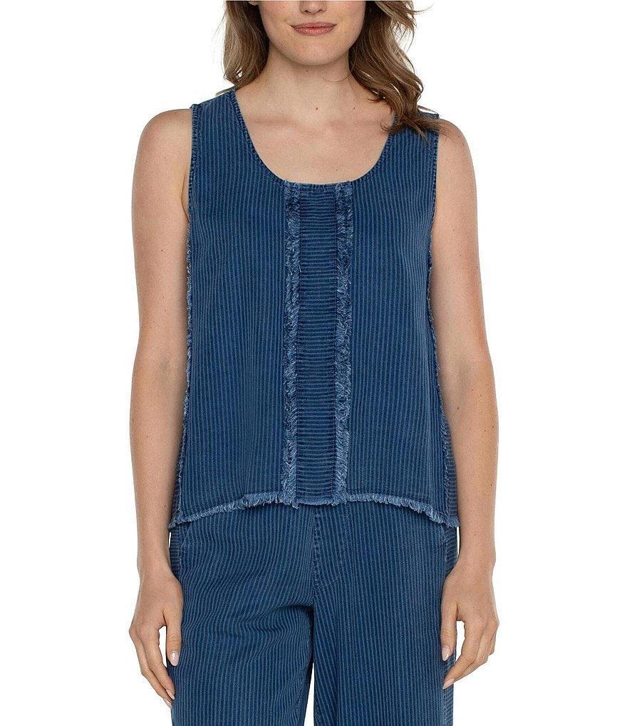 Liverpool Los Angeles Pinstripe Scoop Neck Sleeveless Frayed Hem Top Product Image