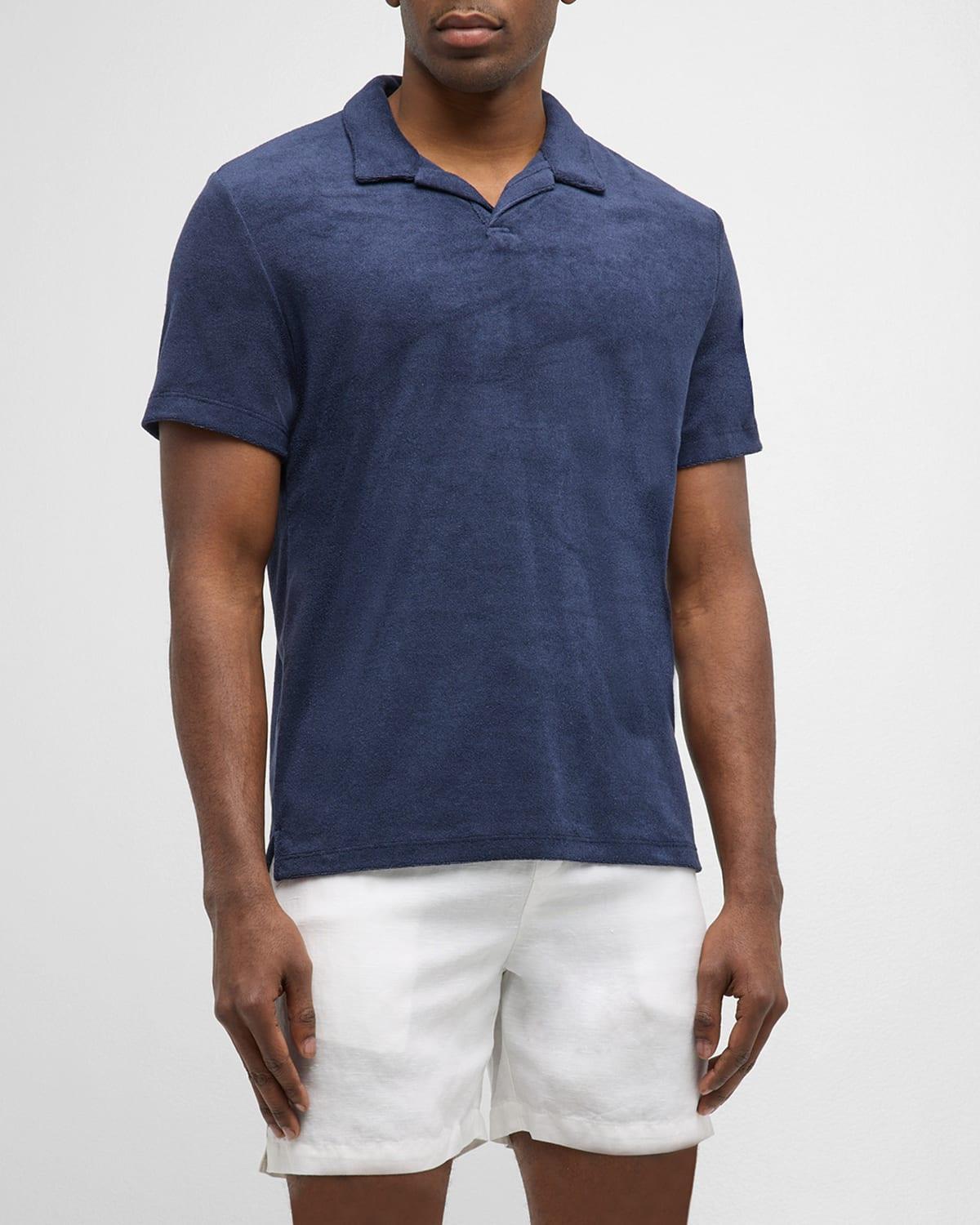 Mens Towel Terry Johnny Collar Polo Shirt Product Image