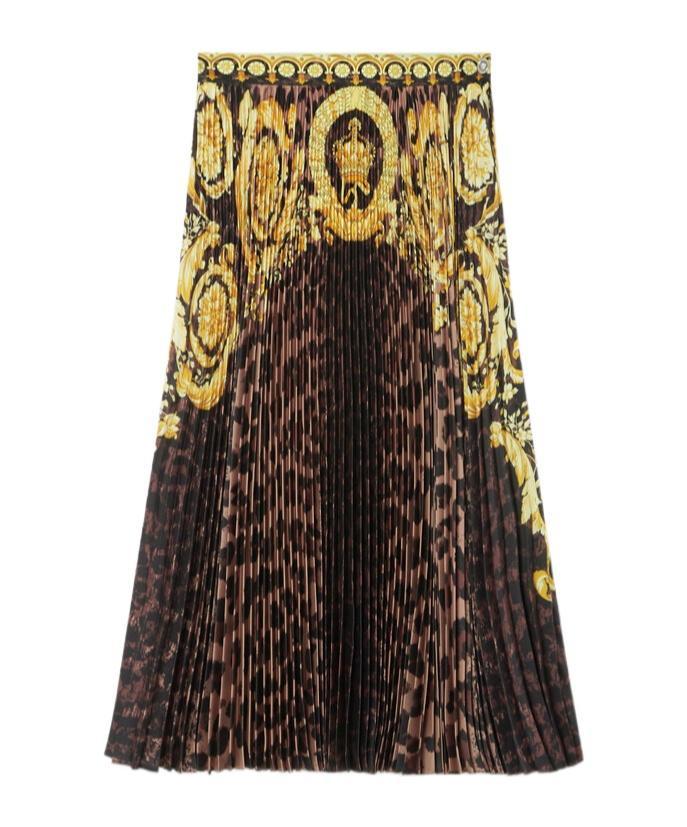 VERSACE Wild Barocco Pleated Mini Skirt In Braun Product Image