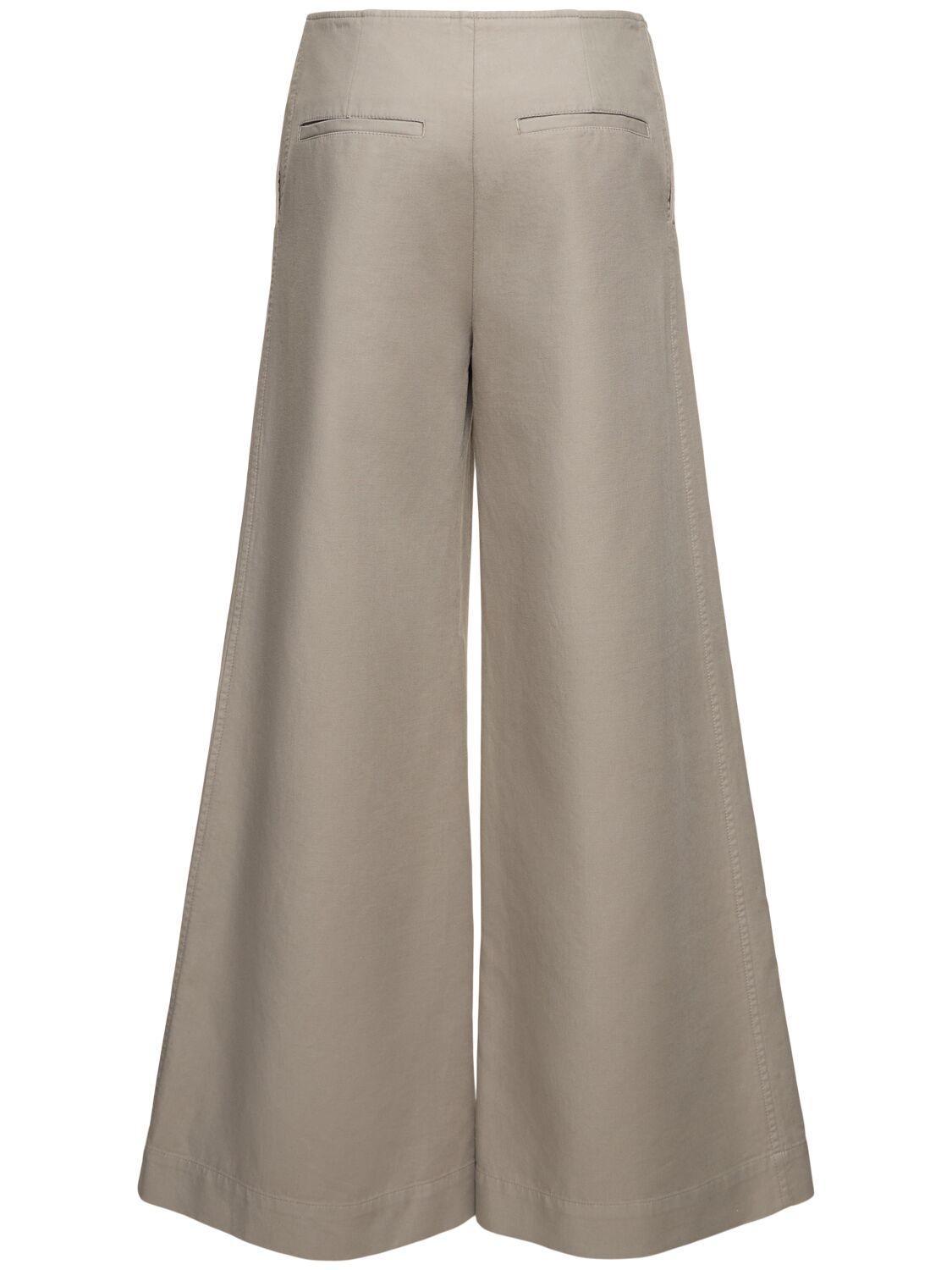 Cotton Wide-leg Trousers In Grey Product Image