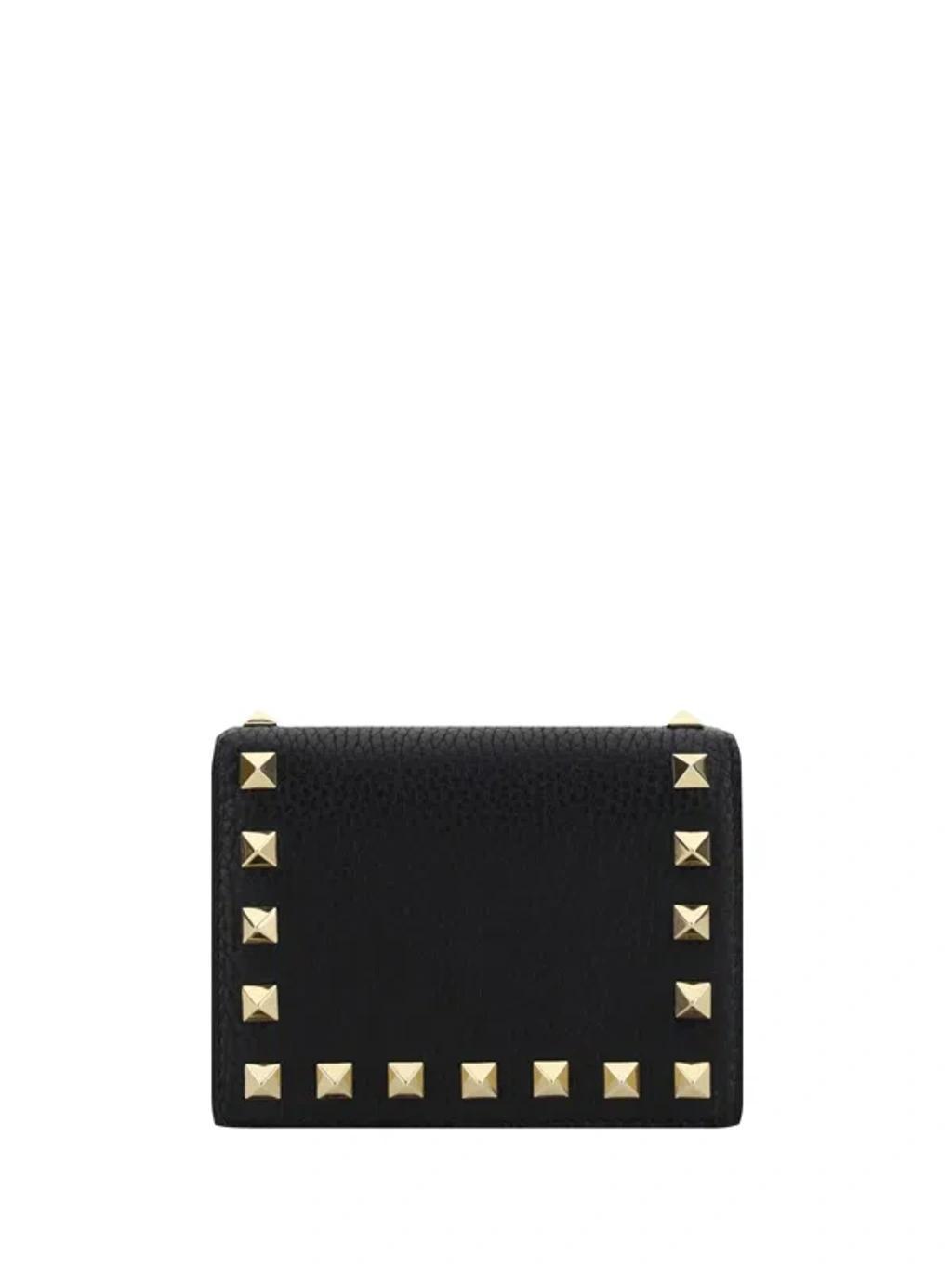 VALENTINO GARAVANI Flap French Wallet | Rockstud | Vitello In Nero Product Image