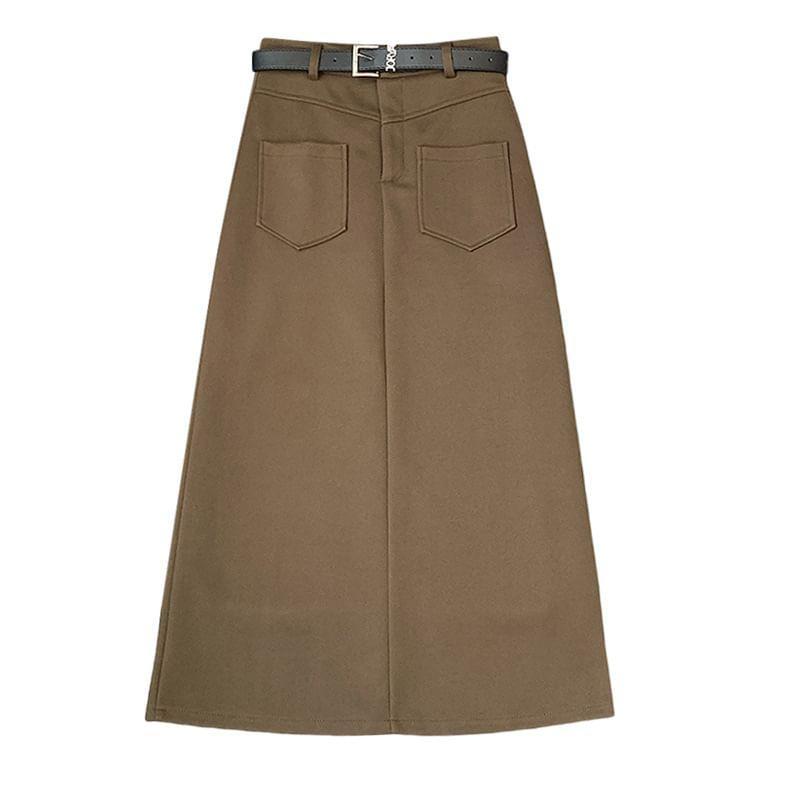 High-Rise Plain A-Line Midi Skirt Product Image