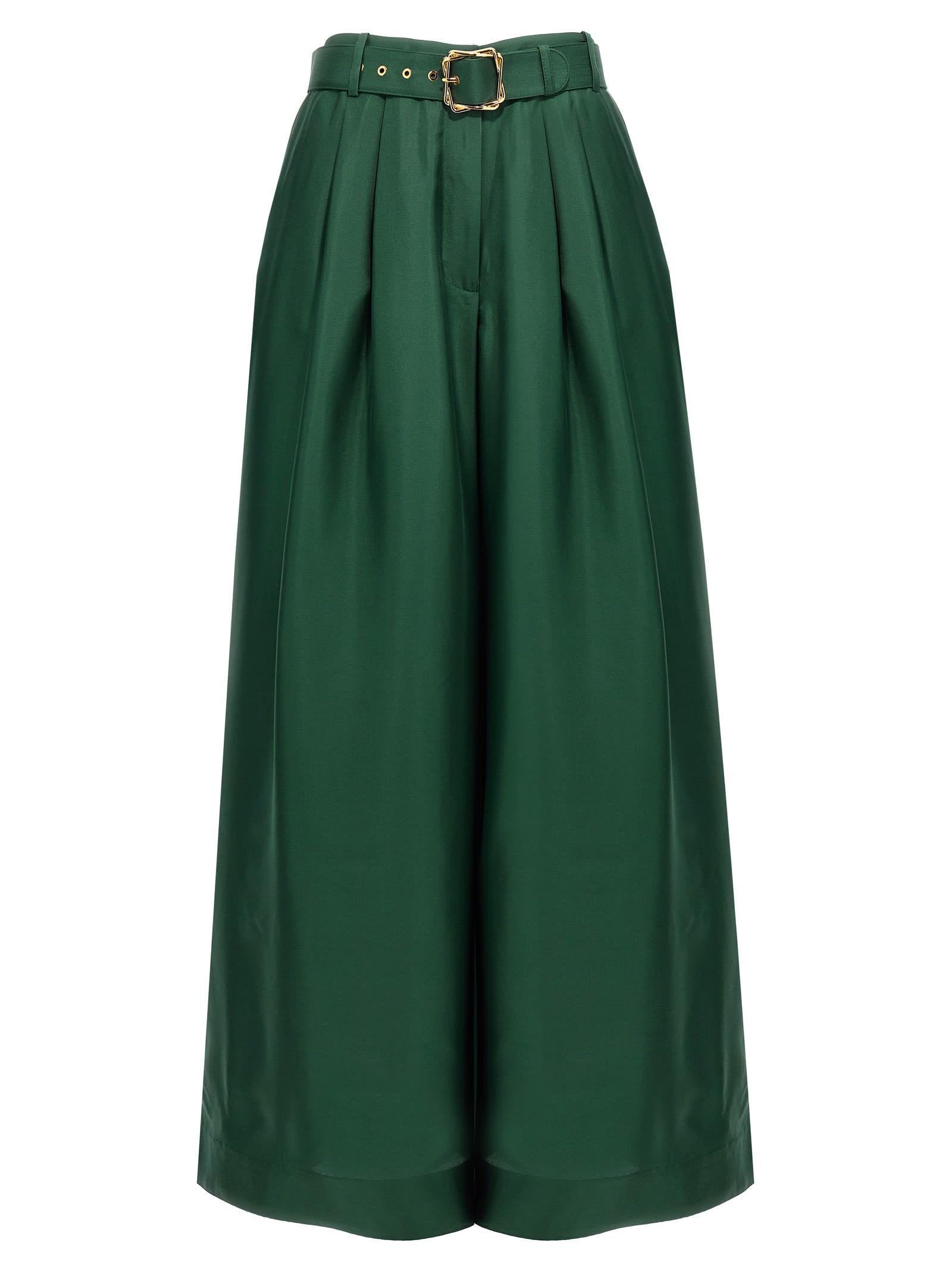 ZIMMERMANN Illustration Belted Silk Pants In Green Product Image