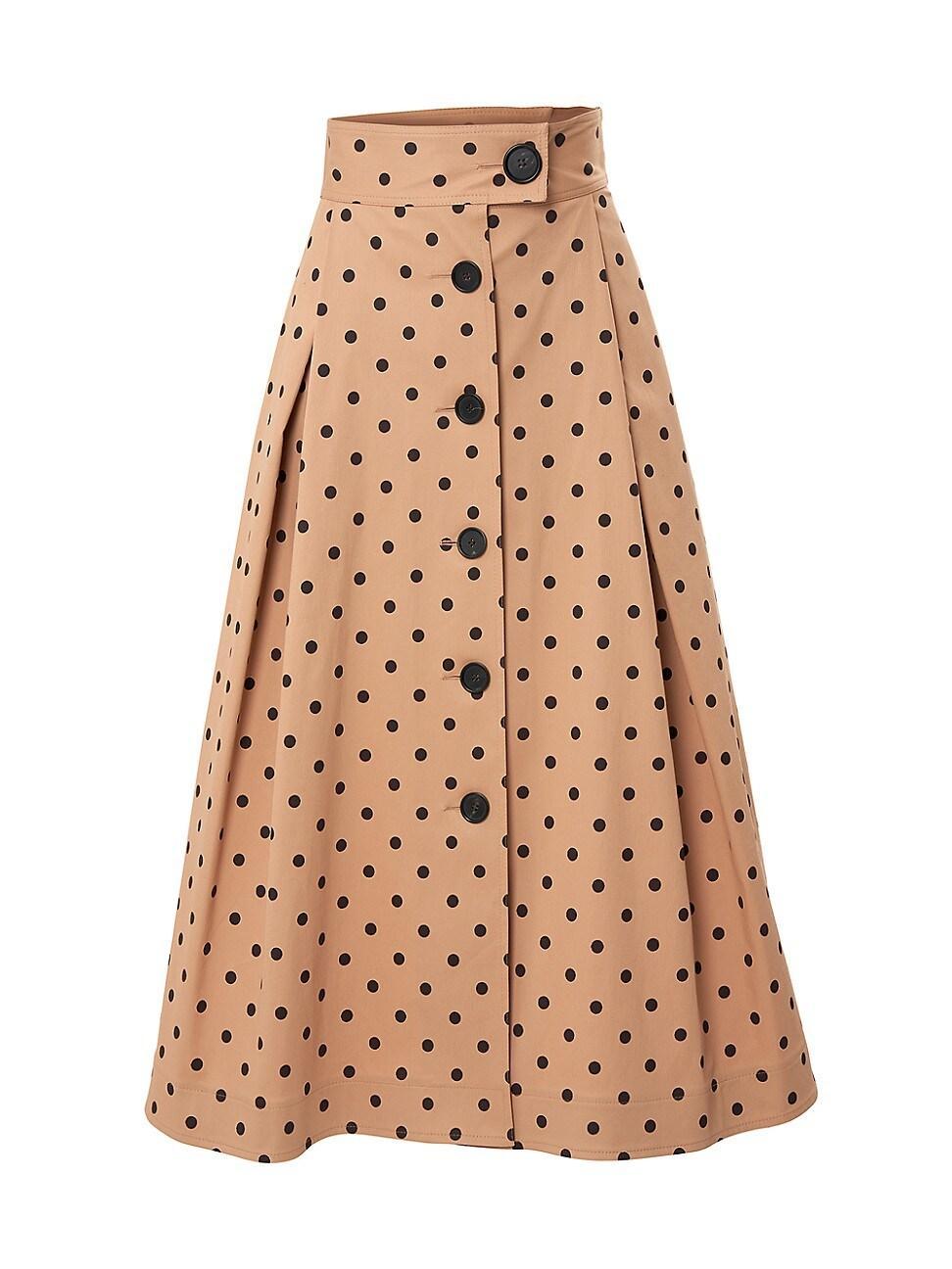 Womens Flared Polka-Dot Midi-Skirt product image