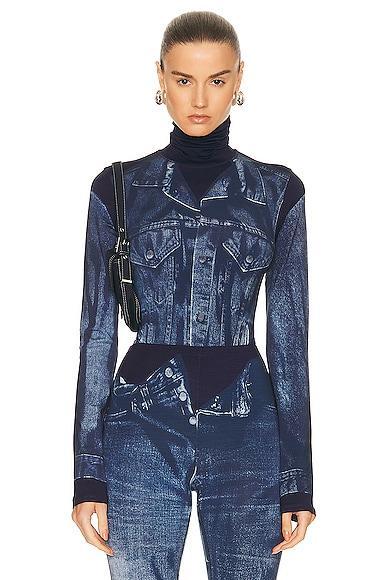 Jean Paul Gaultier Flag Label High Neck Long Sleeve Top Blue. (also in ). Product Image