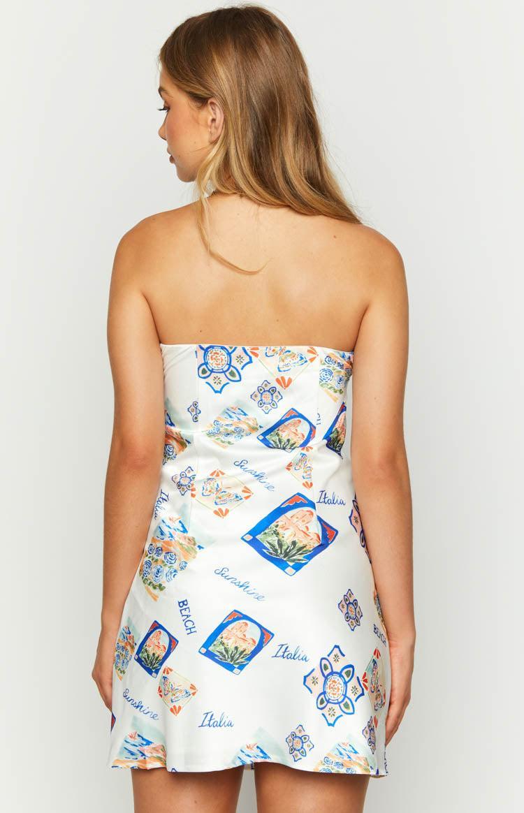 Orion White Italia Print Strapless Mini Dress Product Image