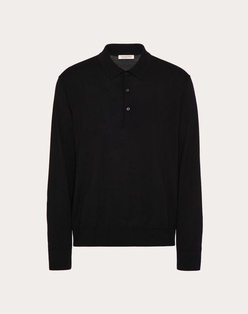 LONG-SLEEVE WOOL POLO SHIRT WITH VLOGO SIGNATURE EMBROIDERY Product Image