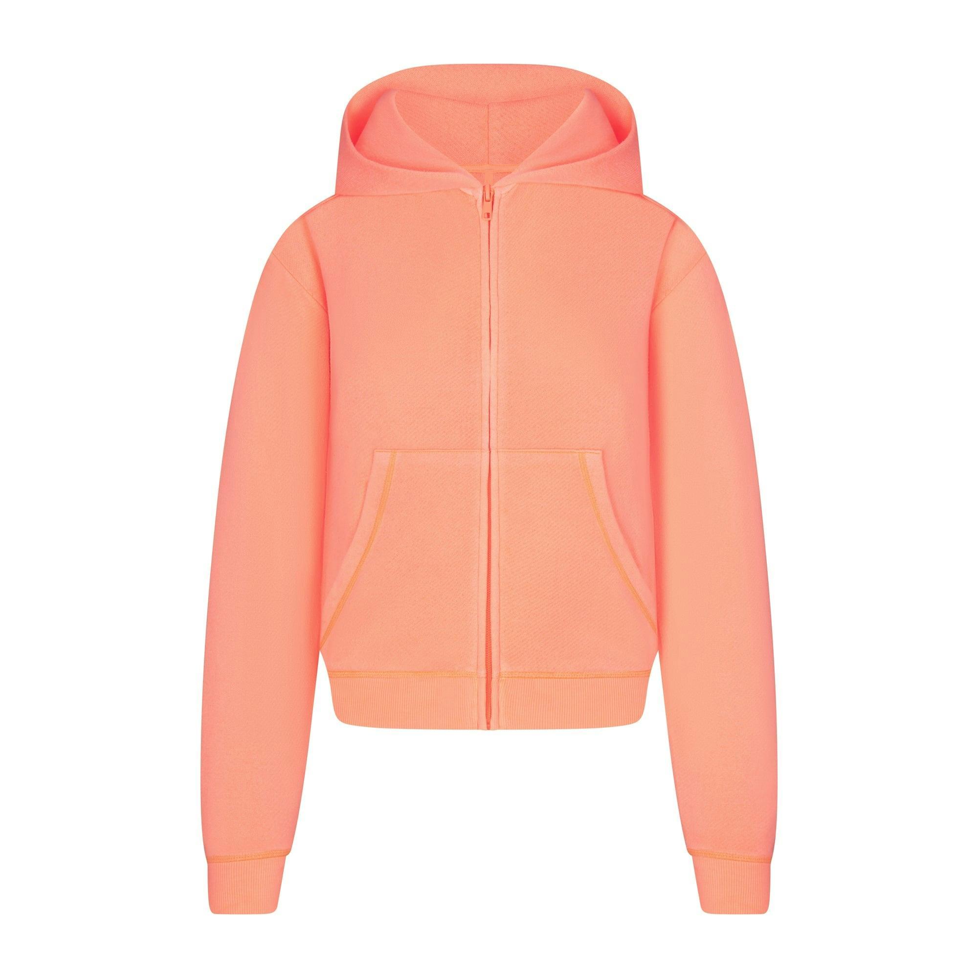 MODAL FRENCH TERRY CLASSIC ZIP UP HOODIE | NEON ORANGE Product Image