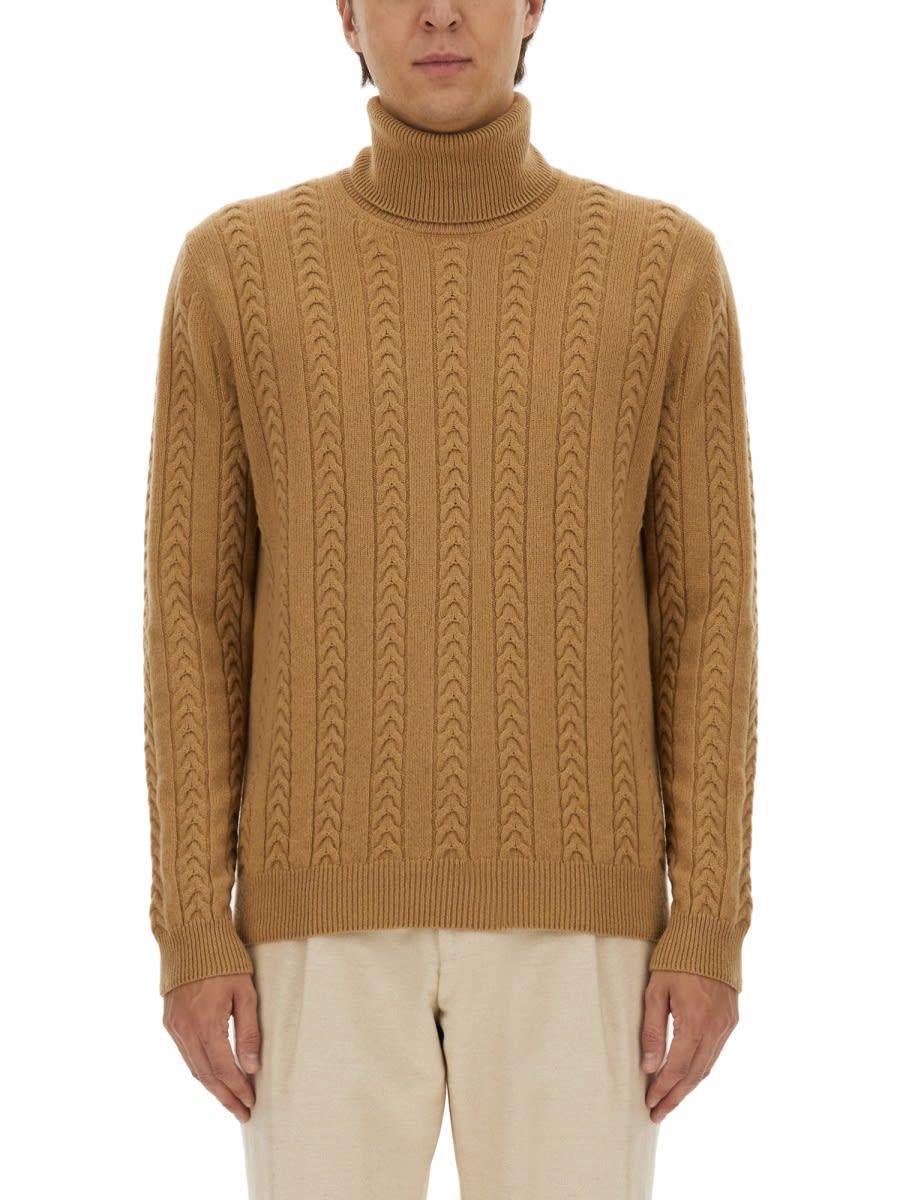 HUGO BOSS Cable-knit Sweater In Wool And Cashmere In Beige Product Image