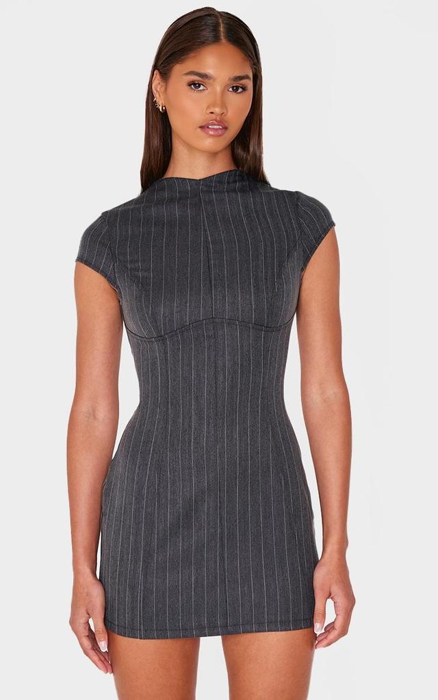 Black Cap Sleeve Seam Detail Bodycon Dress Product Image