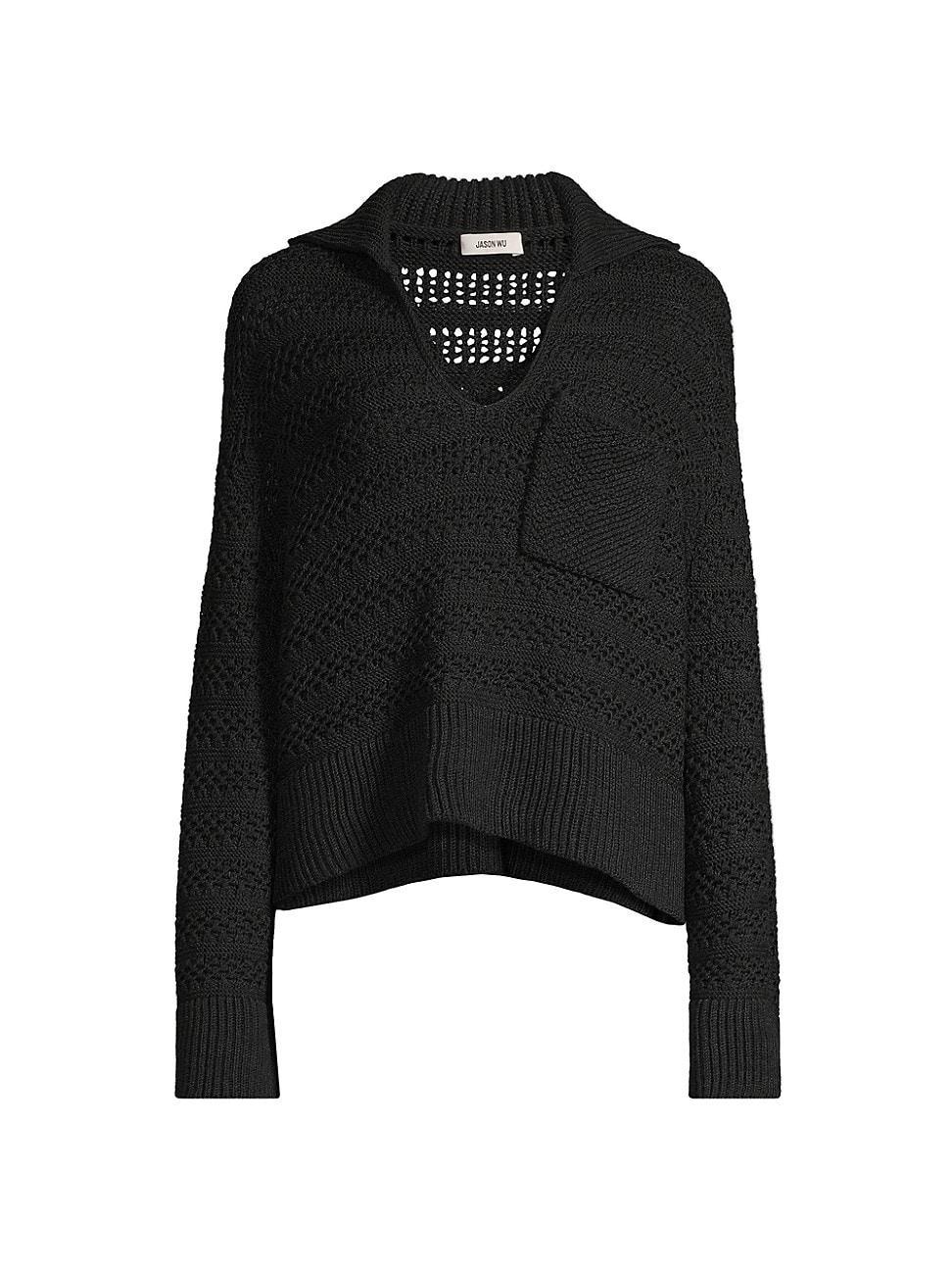 Womens Collared Breathable Knit Sweater Product Image