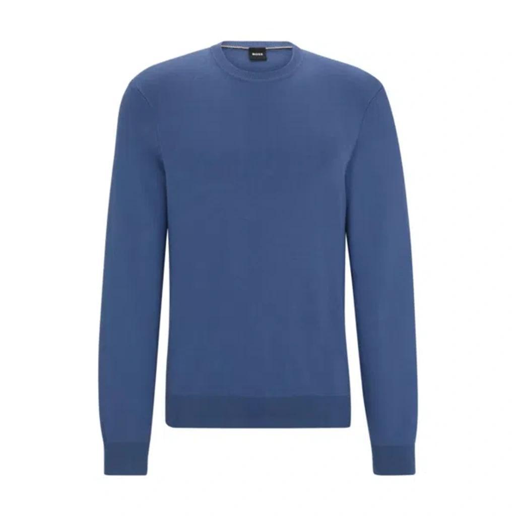 HUGO BOSS Regular-fit Sweater In 100% Cotton With Ribbed Cuffs In Light Blue Product Image