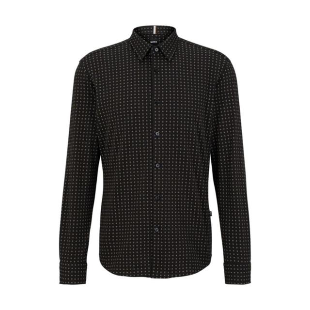 Slim-fit Shirt In Printed Cotton-blend Jersey In Black Product Image