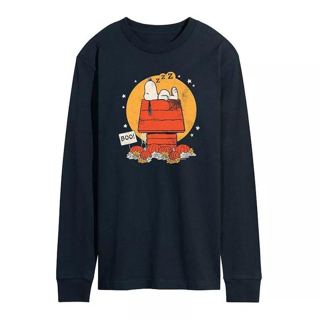 Mens Peanuts Snoopy Halloween Dog House Long Sleeve Graphic Tee Blue Product Image